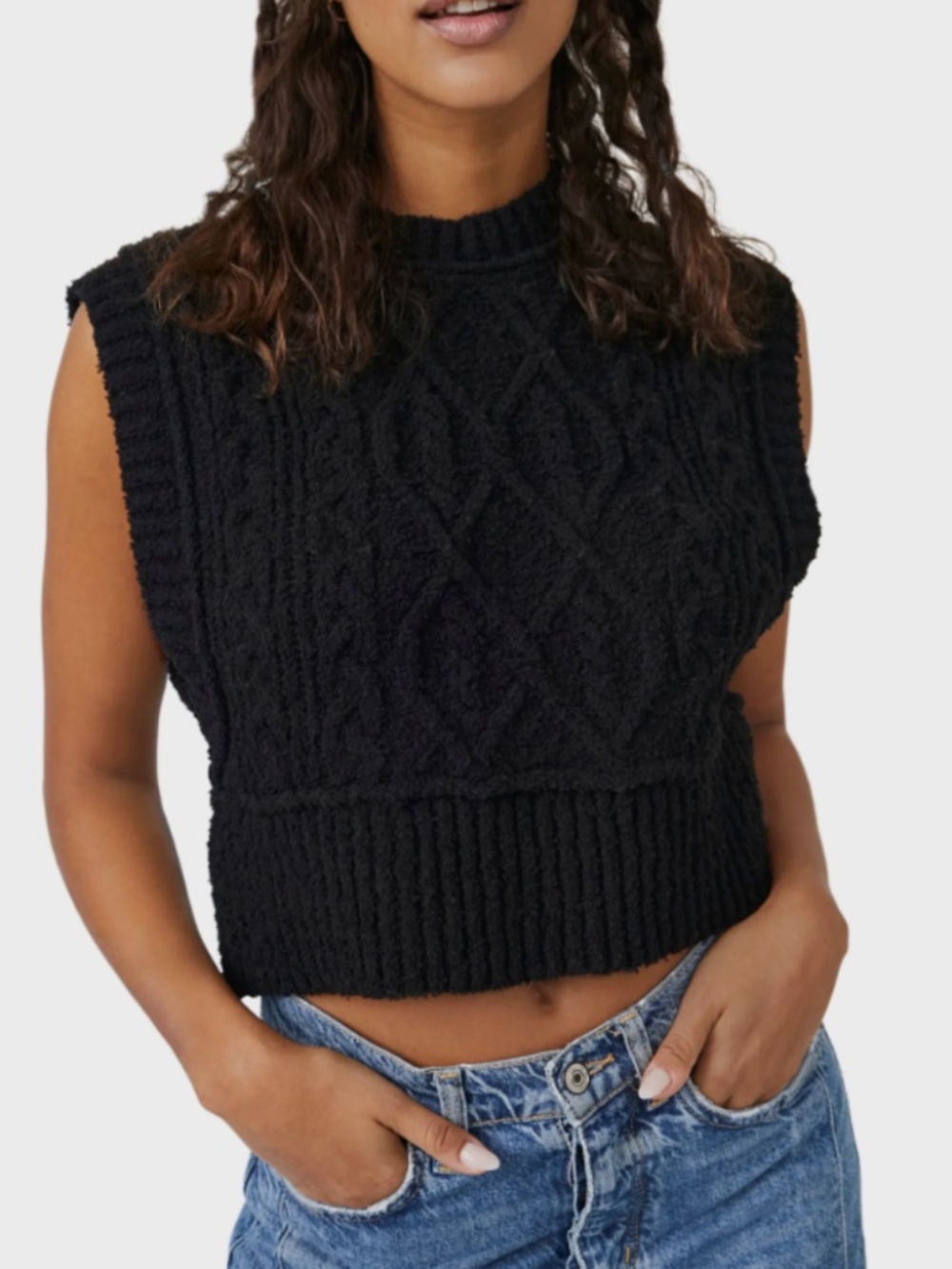 Free People Black Rowan Sweater Vest (Small)